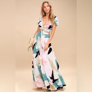 LULUS | Daydreaming White Print Two-Piece Maxi Dress